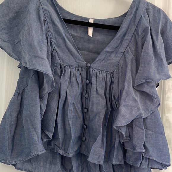 Zara Chambray Ruffled Top - Picture 2 of 3
